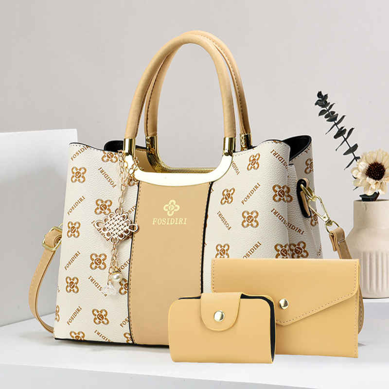 Luxury Bags With Zipper - ライトラグジュアリー高級プリントハンドバッグ（女性用）、3ピースレディースバッグセット、通勤や日常レジャーに最適な多機能女性用バッグ