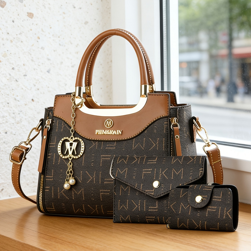 Luxury Bags With Zipper - 3点セットの高級感のあるプリントレターバッグ、プレミアムでおしゃれなレディースバッグ、通勤用大容量ハンドバッグ