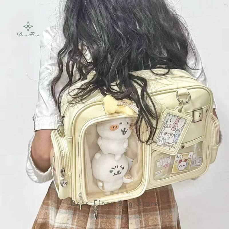 Shoulder Bag Slouchy - Y2K風のかわいいイタバッグ、コンサート用大容量バックパック、ロリータガール向け透明ショルダーバッグ、DIYバッジディスプレイ、カジュアルクロスボディバッグ