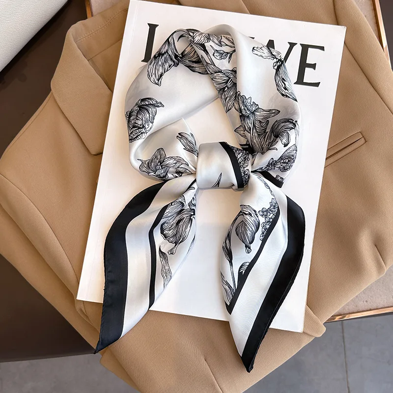 Luxury Bags Trending - 女性用フローラルプリントスクエアスカーフ,サテン,ヘッドバンド,ヒジャーブ,ネッカチーフ,70x70cm