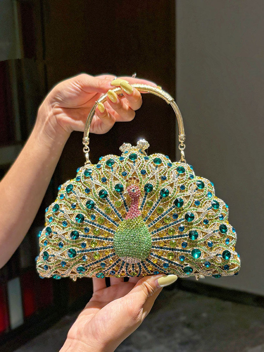 Luxury Bags That Are Affordable - 女性の手頃な価格の高級ファッションダイヤモンド光沢のある孔雀宴会オールマッチ携帯電話口紅ポータブルメッセンジャーバッグ