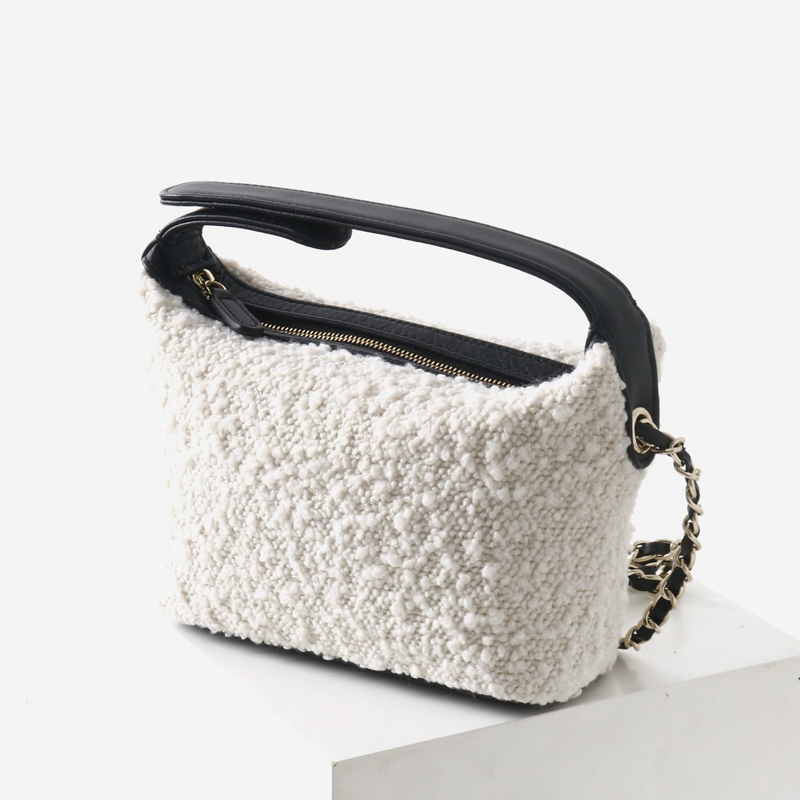 Luxury Bags With Zipper - レザークラシックミニホーボスバッグ女性のための高級デザイナーハンドバッグ財布 2026 新しいウール牛革ハンドルチェーンストラップショルダー