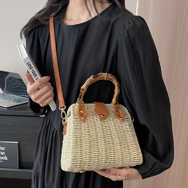 Luxury Bags Trend 2025 - 2025年ラグジュアリーデザイナーファッショナブルな竹ハンドル手織りラタンハンドバッグ女性用バケーションビーチボックスバッグトレンドトートショルダーバッグ