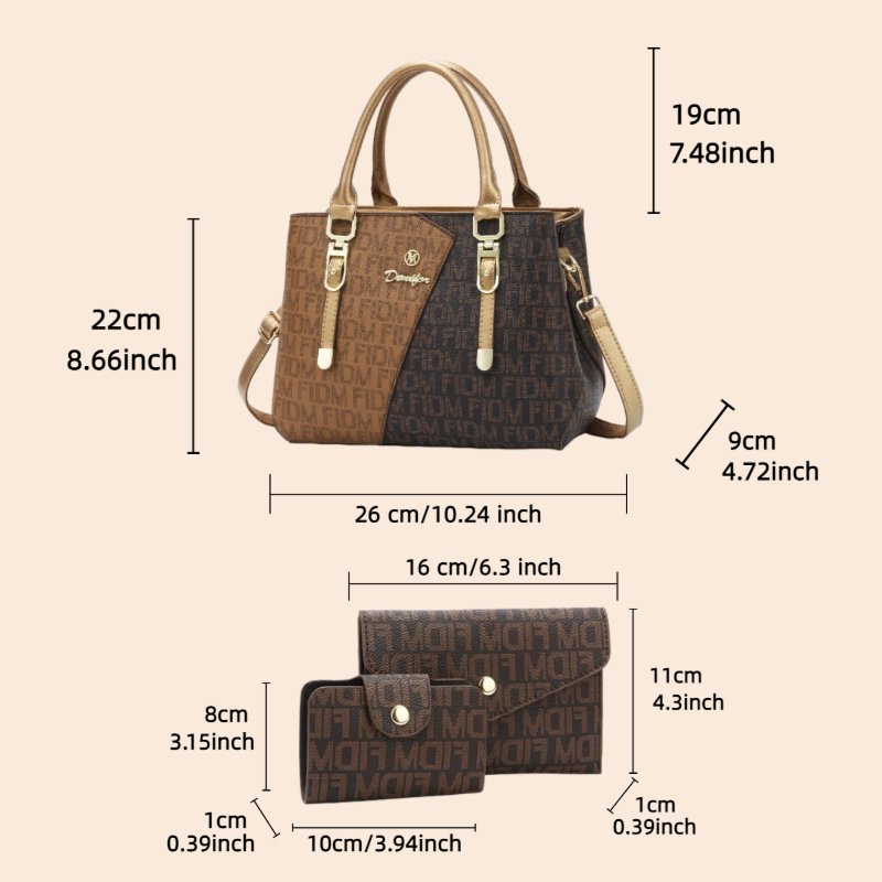 3点セットの女性用バッグ、高級プレミアムレザーのプリント入り - Luxury Bags With Zipper のレビューと価格