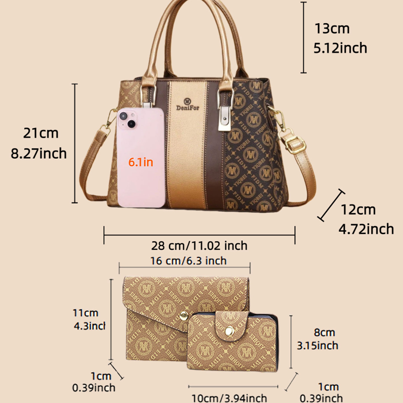 3点セットの女性用ハンドバッグ、スプライスデザイン、軽量高級 - Luxury Bags With Zipper のレビューと価格