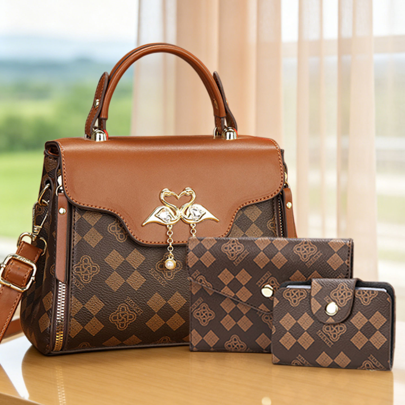 3ピース女性用バッグセット、軽量高級プリント柄女性用クロスボ - Luxury Bags With Zipper のレビューと価格