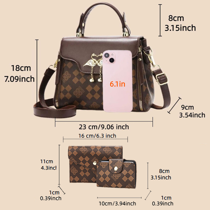 3ピース女性用バッグセット、軽量高級プリント柄女性用クロスボ - Luxury Bags With Zipper のレビューと価格