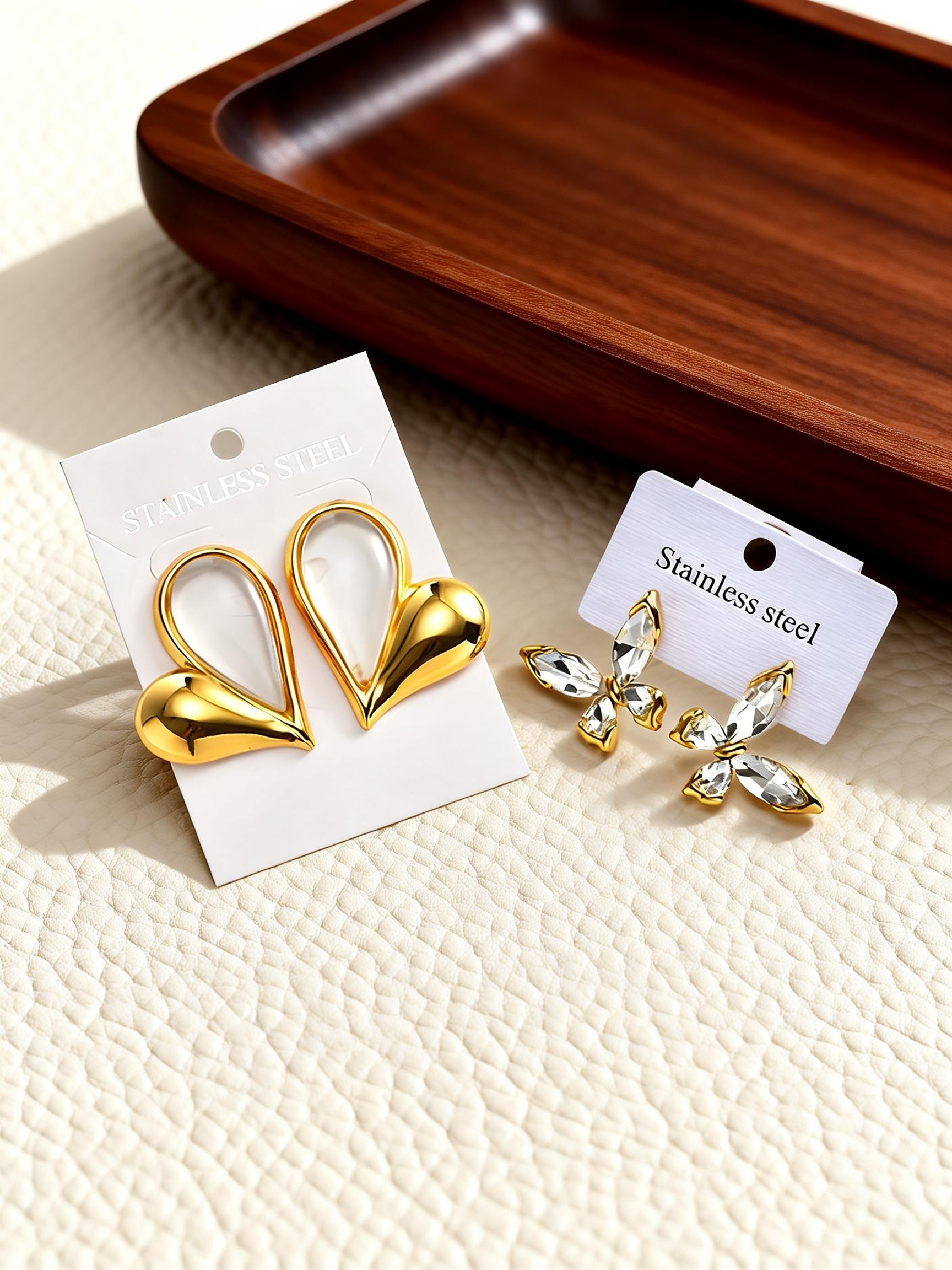 高級クリスタルバタフライスタッドピアス 女性用 ステンレスス - Luxury Bags Cz のレビューと価格