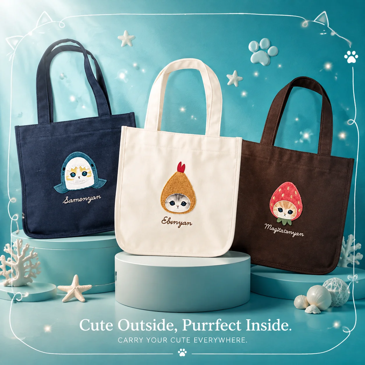 日本のモフサンド風のかわいいサメ猫の漫画柄手作りキャンバスシ - Shoulder Bag Slouchy のレビューと価格